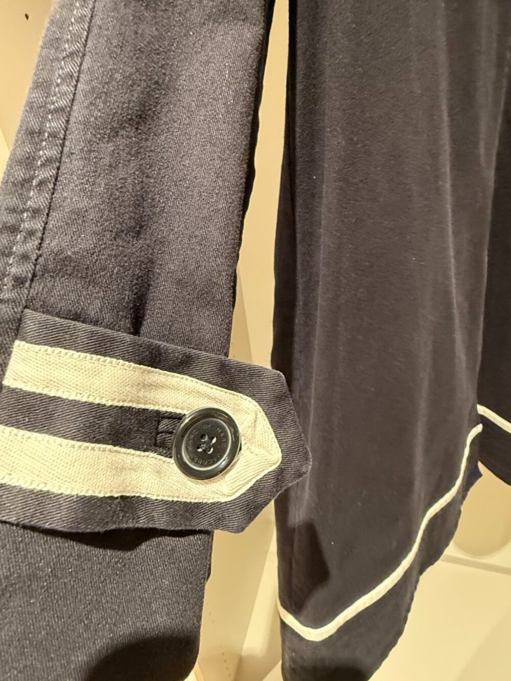 Marc by Marc Jacobs Black Cotton Trench Coat White Piping 3/4 Sleeve Nautical M - Picture 6 of 8